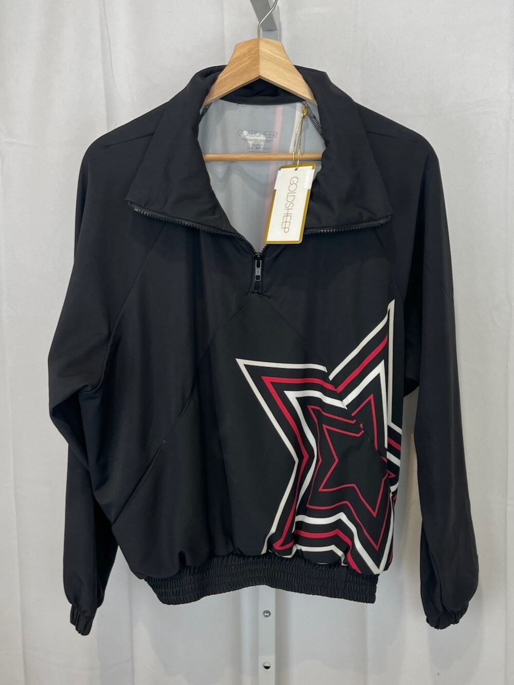 NWT GOLDSHEEP Star Flash Windbreaker Jacket 1/4 Zip Pullover Black Red Size S